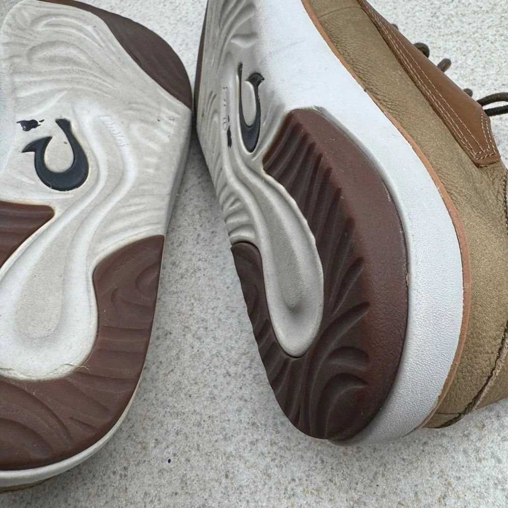 OluKai Kalia Li Sneaker Mens 12 Khaki Brown Leather Lace Up 10442-3333